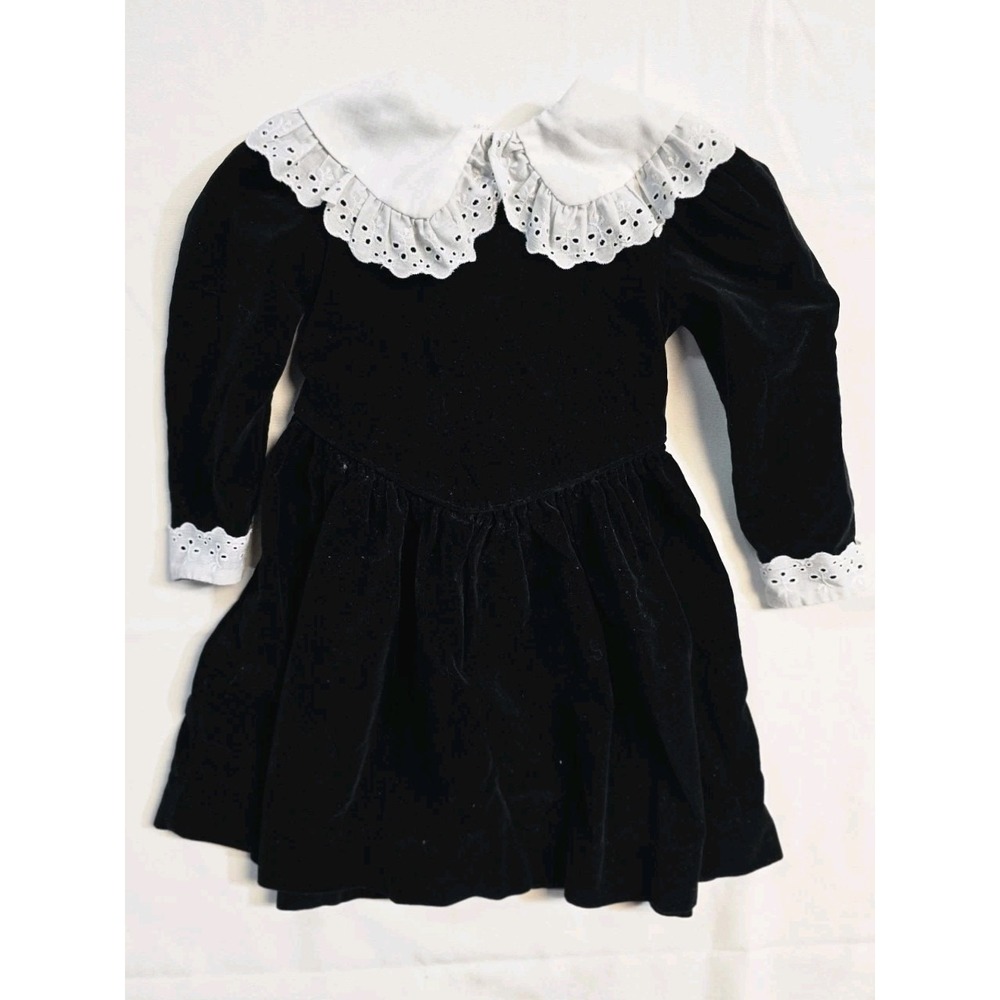 Vintage Girls Dress Black Size 4 Little Star‎ White Collar Velvet